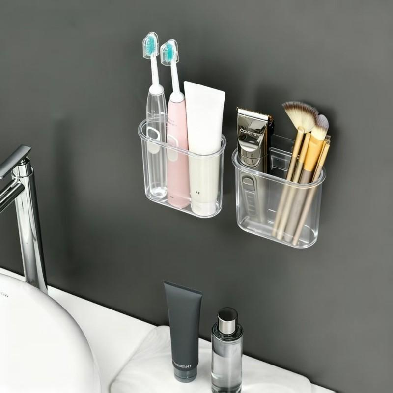 1pc wall mounted toothbrush and makeup brush holder, stylish bathroom storage rack with drainage function, no drilling required bathroom storage organization rack