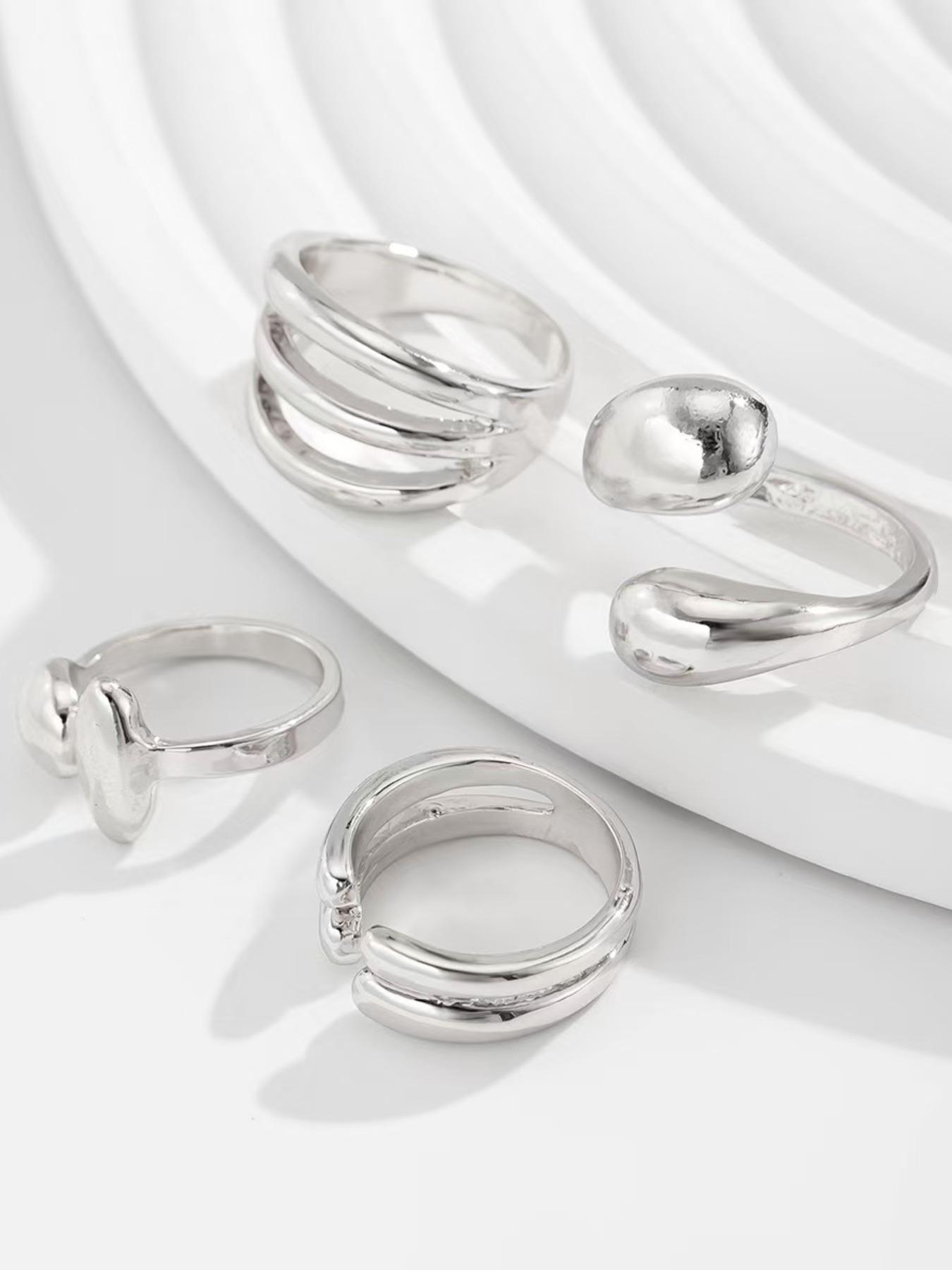 Women's Hip-Hop Style Geometric Joint Ring Set, Solid Pattern Sexy Jewelry, Four-Piece Kit, Zinc Alloy Material, All-Season Accessory