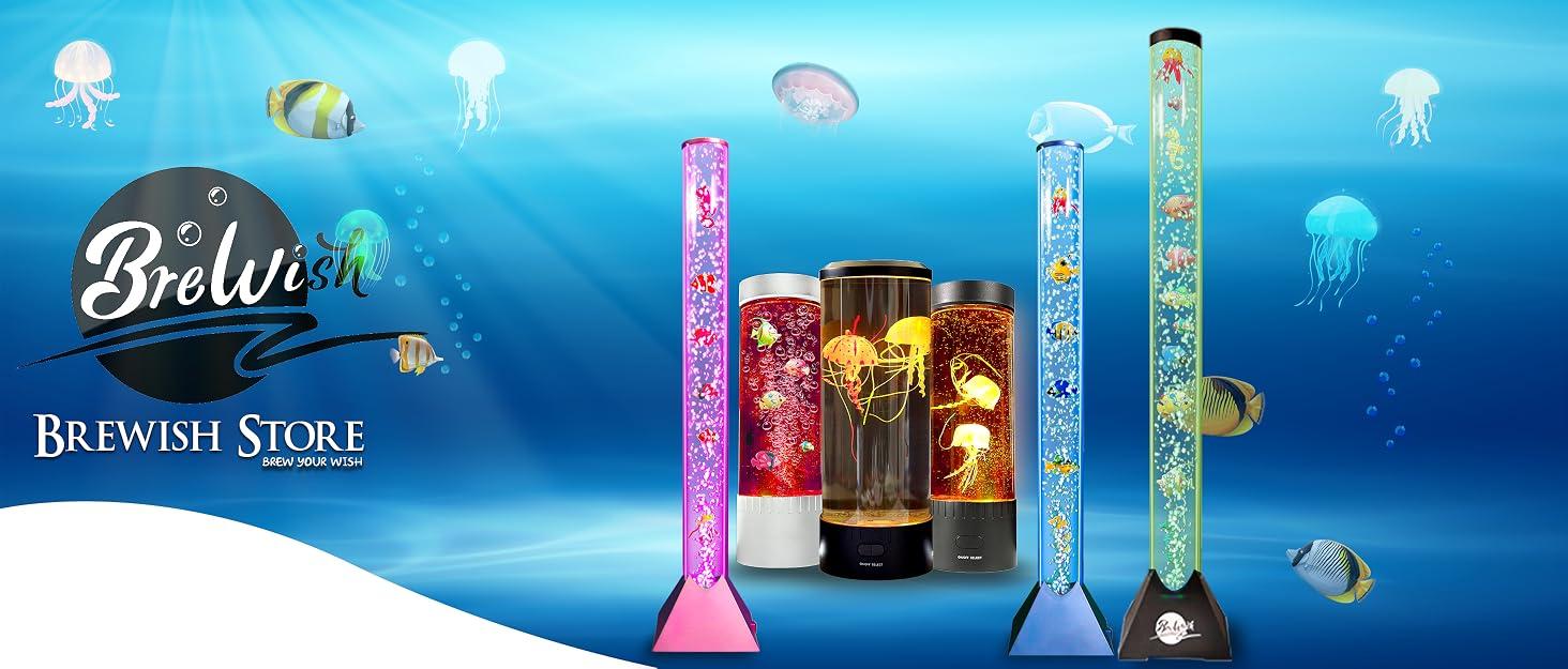 Bubble Fish LED Bubble Lamp - Desktop Sensory Tube-Shape Indoor Nightlight with 7 RGB Colors, Moving Fishes, Artificial Aquarium Tank for Home Decor, Kids Gift