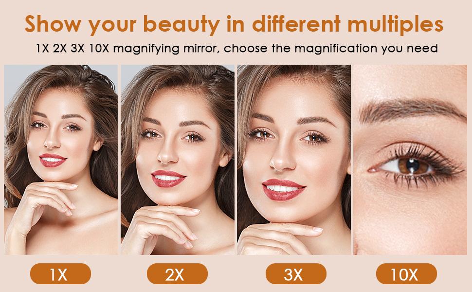 New Year Gift   Makeup Mirror Vanity Mirror with Lights, Bathroom Adjustable Brightness Mirrors 1X/2X/3X/10X Magnification and Touch Screen Trifold Makeup Mirror Two Power Supply Modes Women Gift White Decor Christmas