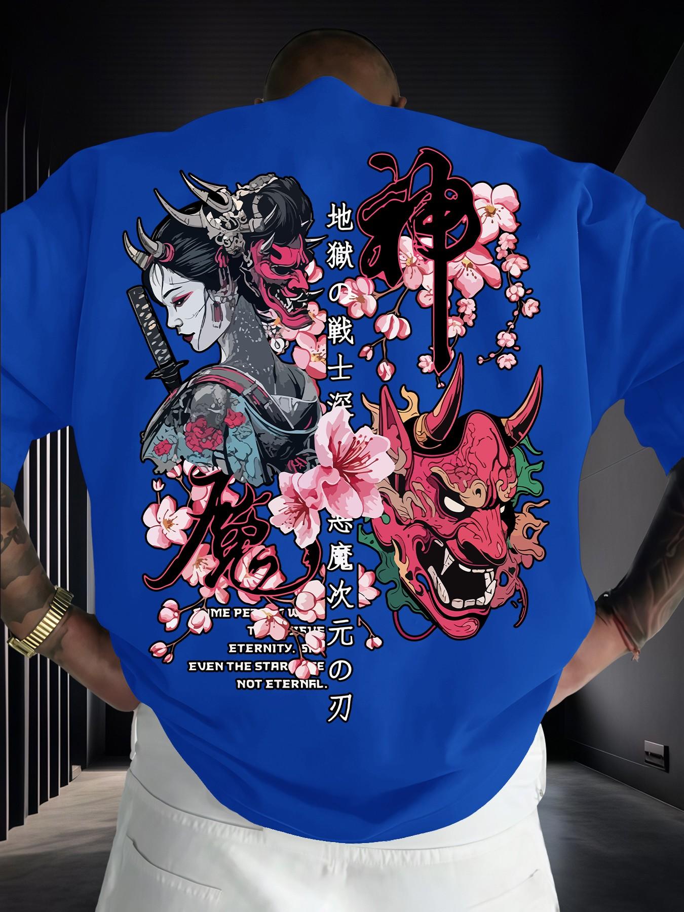 Men's Fashion Short Sleeve Round Neck T-Shirt, Japanese Ukiyo-E Print, Casual Summer Top, Daily Wear