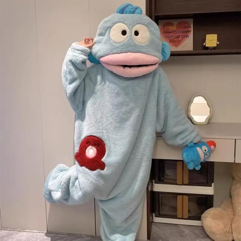 Funny Onesie Set, Comfortable Loose Hooded Flannel Pajamas - 2 Piece Set Includes Sleepwear + Shoes, Soft Skin-Friendly Long Nightgown，ugly fish