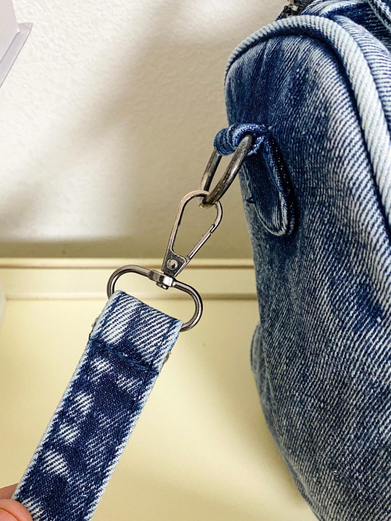 Vintage Denim Motorcycle Bag Large Capacity, Denim Shoulder Purse, Casual Crossbody Shoulder Bag for Women, Trendy Handbag for Work and Vacation