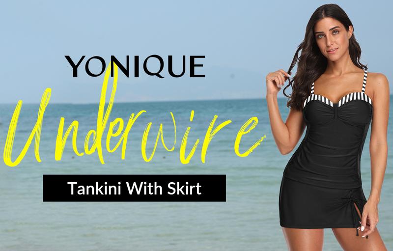 Yonique Womens Underwire Tankini Swimsuits with Skirt Two Piece Bathing Suits Tummy Control Swimwear