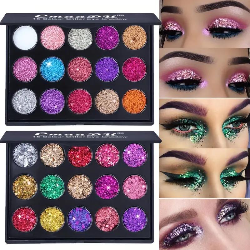 2pcs 15 Color Diamond EyeShadow Palettes Set Makeup Each Color Is Full Of Vitality And Glittering Metal Pearl Effect Suitable For Festival Stage