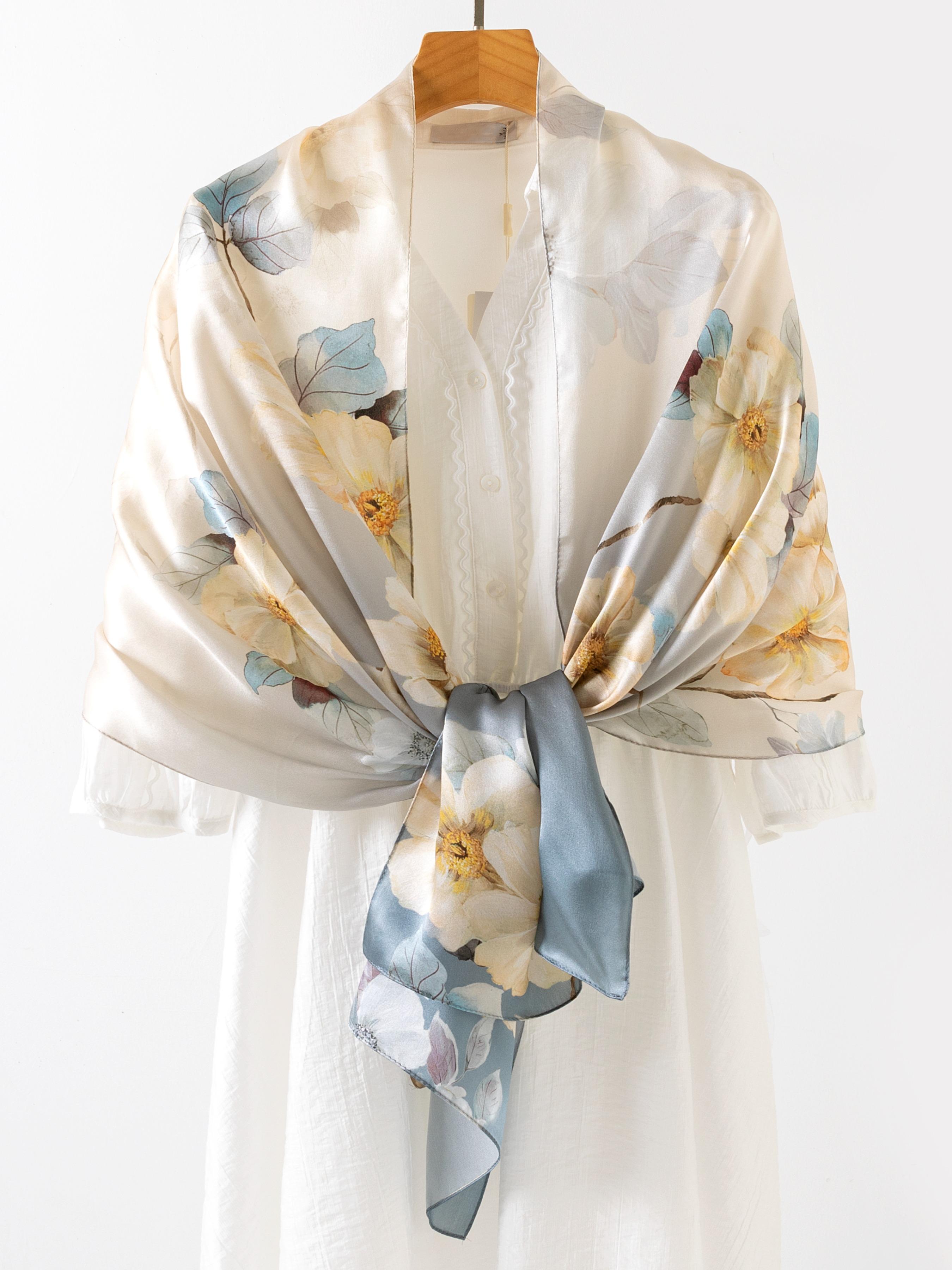 67.7x20.87 Inch Silk Shawl for Women, Vintage Chinese Print, Soft and Skin-Friendly, Perfect for Daily Wear, Party and Event Accessories