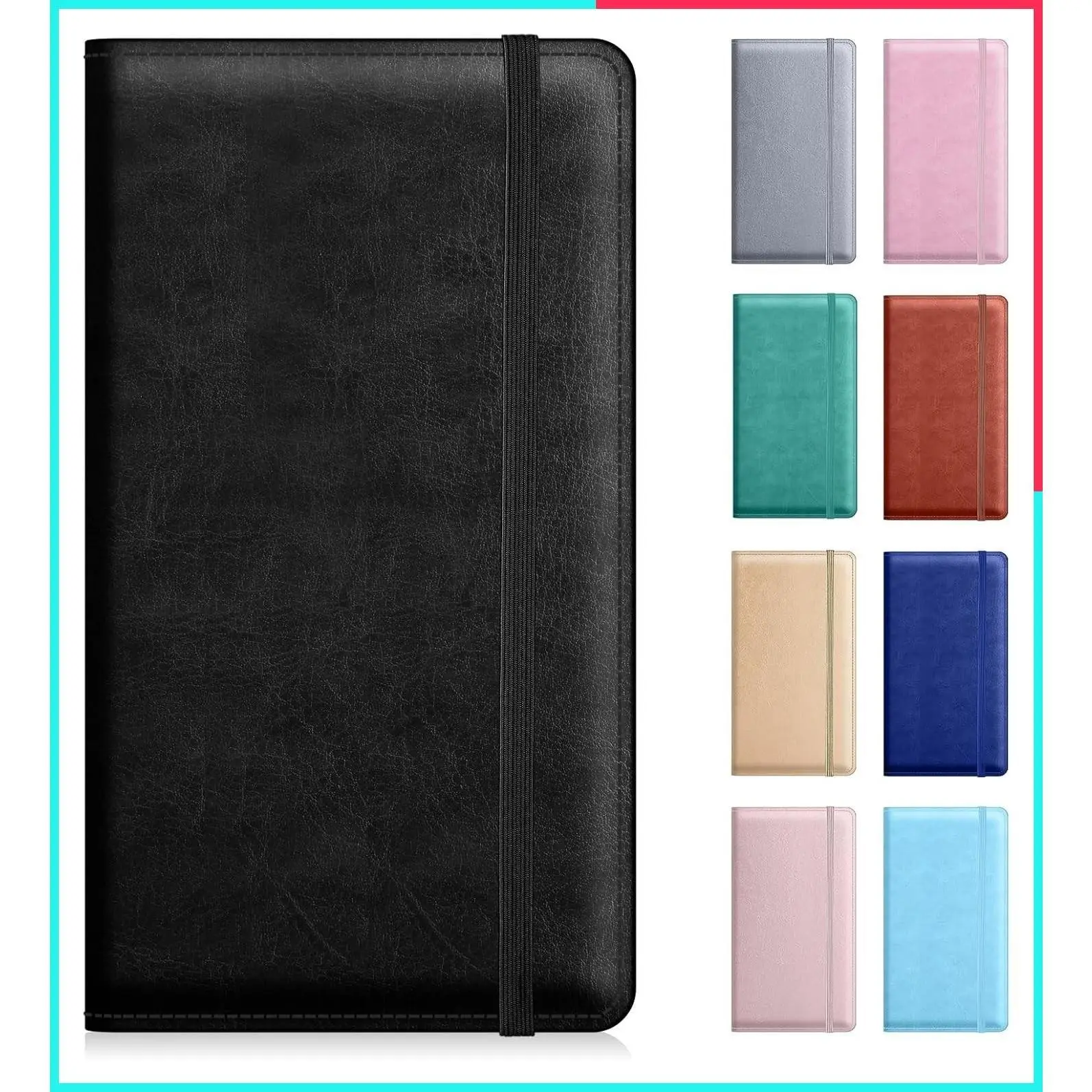 PU Leather Checkbook Cover for Men & Women with Pen Holder, Elastic Band, and Clear Divider for Duplicate Checks – Black