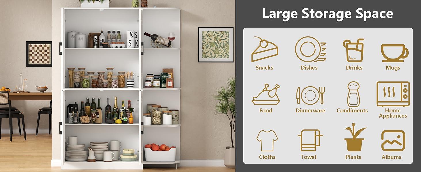 Kitchen Pantry Storage Cabinet with Doors & Adjustable Shelves, 64" Tall Kitchen Cabinet with 5-Tier External Shelf, Freestanding Cupboard high quality storage cabinet affordable  pantry wood  cabinets particle  board microwave  drawer