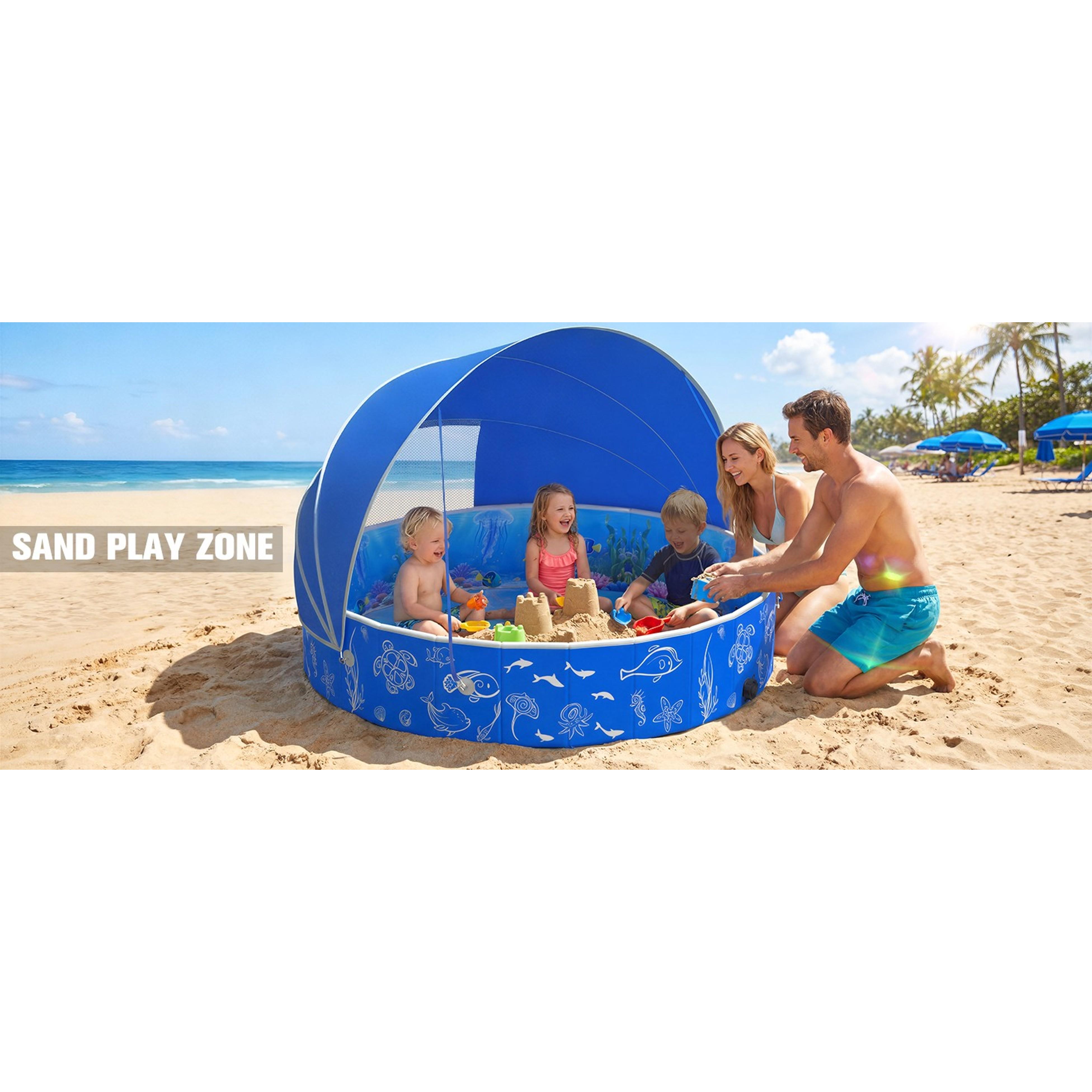 Kiddie Pool with Canopy, 51in Foldable Toddler Pool,Pop Up Baby Pool with Shade,UPF 50+UV Portable Swimming Pool for Kids,Collapsible Baby Pool for Beach, Outdoor Toddler Pool for BackyardGift.