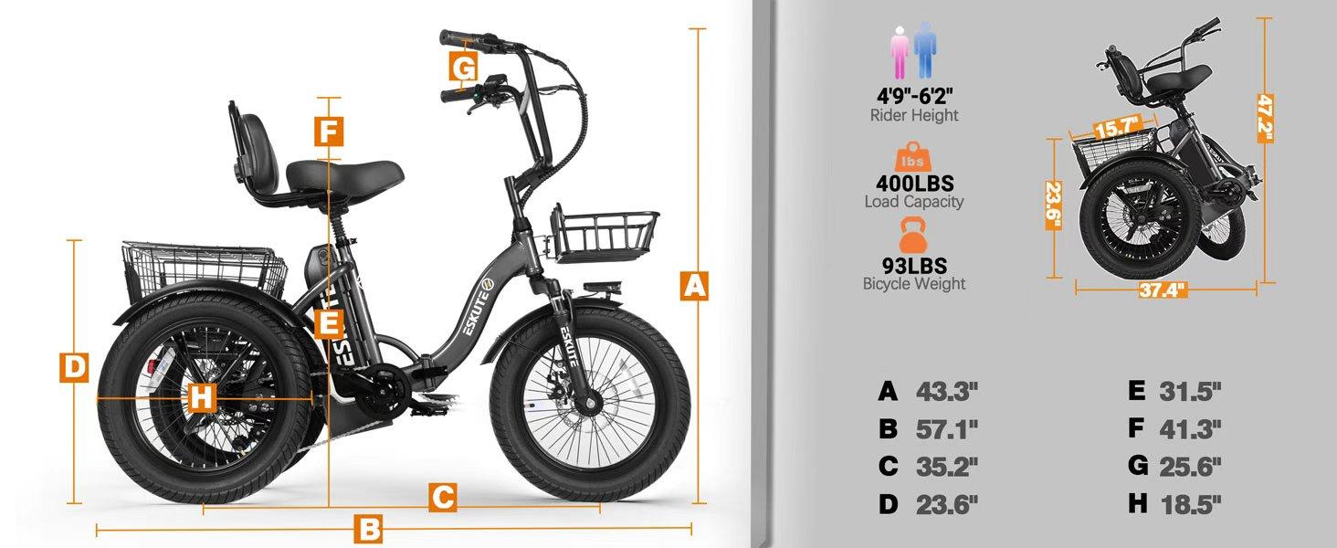 Eskute T300 Electric Tricycle Trike for Adults 48V10.4Ah Removable Battery 18*3.0 1200W Peak Power Foldable 3 Wheels Electric Bikes Bicycle for Adults Three Wheel Electric Cruiser Tricycle ebike 18 MPH 55 Miles Foldable Frame & Basket atv wholesale Eskute T300 Electric Tricycle Trike for Adults 48V10.4Ah Removable Battery 18*3.0 1200W Peak Power Foldable 3 Wheels Electric Bikes Bicycle for Adults Three Wheel Electric Cruiser Tricycle ebike 18 MPH 55 Miles Foldable Frame & Basket atv wholesale