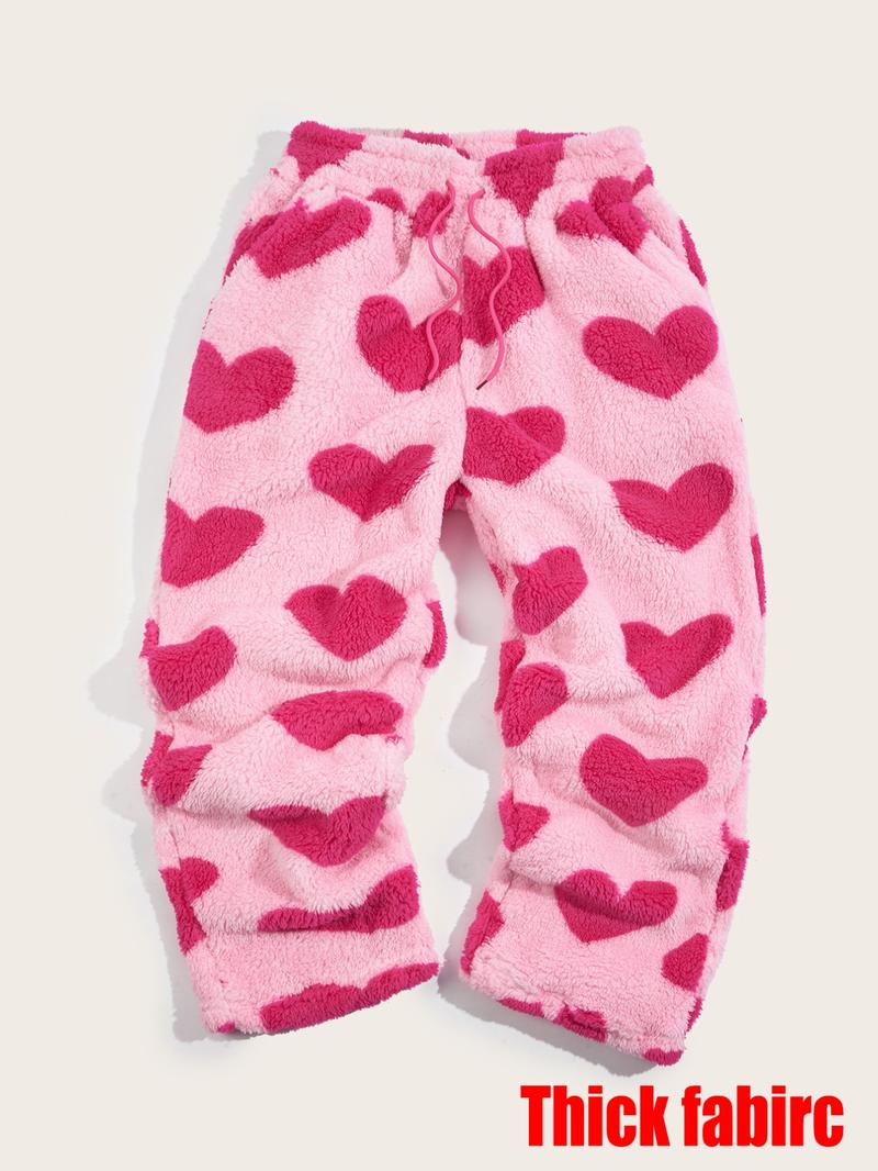 Unisex Plaid Fleece Print Drawstring Pants, Casual Daily Wear, Winter Warm Sleepwear, Christmas Gift, Long Pants