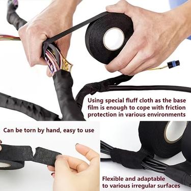 High Temperature Resistant Wire Harness Tape Heat Resistant Tape Self-Adhesive Fabric Tape Adhesive Cloth Tape for Electrical Car Engine Wiring Protection, Noise Damping Cable Fixing