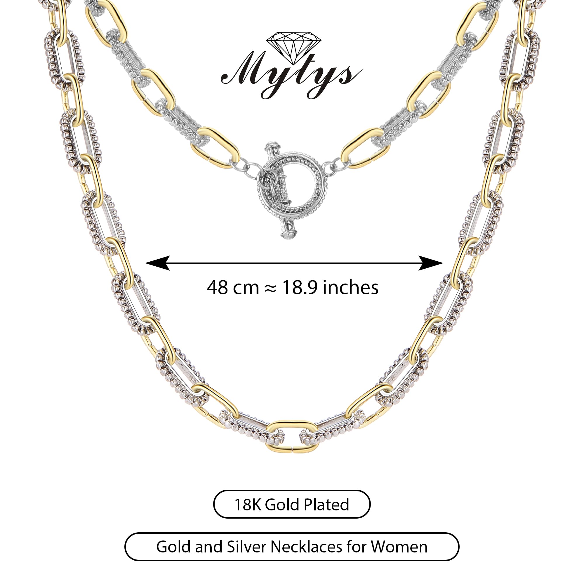 MYTYS Trendy Two Tone Twist Wire Long Link Chain Necklace for Women Men Jewelry Gifts 48cm Bling Stylish Accessory