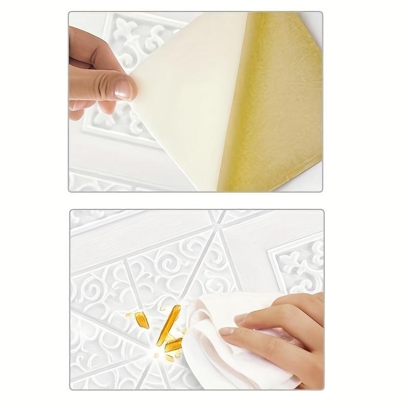 30pcs  Embossed Self-Adhesive Ceiling Tiles - Waterproof Self-Adhesive Fancy Pattern Wall Stickers, Removable Damage-Free Peel and Stick Wallpaper, Suitable for Living Bedroom Kitchen Ceiling Decoration, 13.78 Inches X 13.78 Inches
