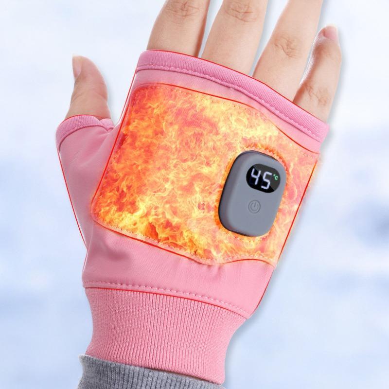 Rechargeable Heated Gloves with Digital Display, Touchscreen Half-Finger Winter Gloves, Three Temperature Settings, USB Charging