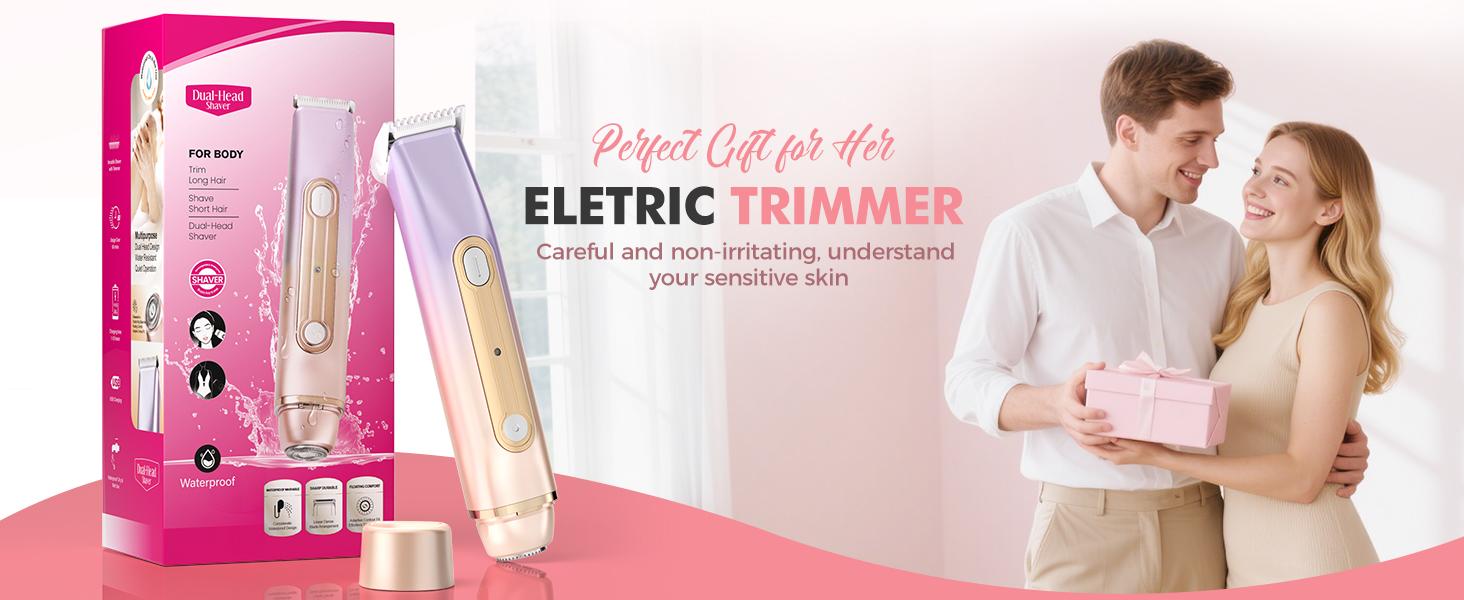 Electric Bikini Trimmer for Women, 1 Set Rechargeable 2 in 1 Body & Facial Hair Removal, Waterproof Wet & Dry Use Trimmer for Women