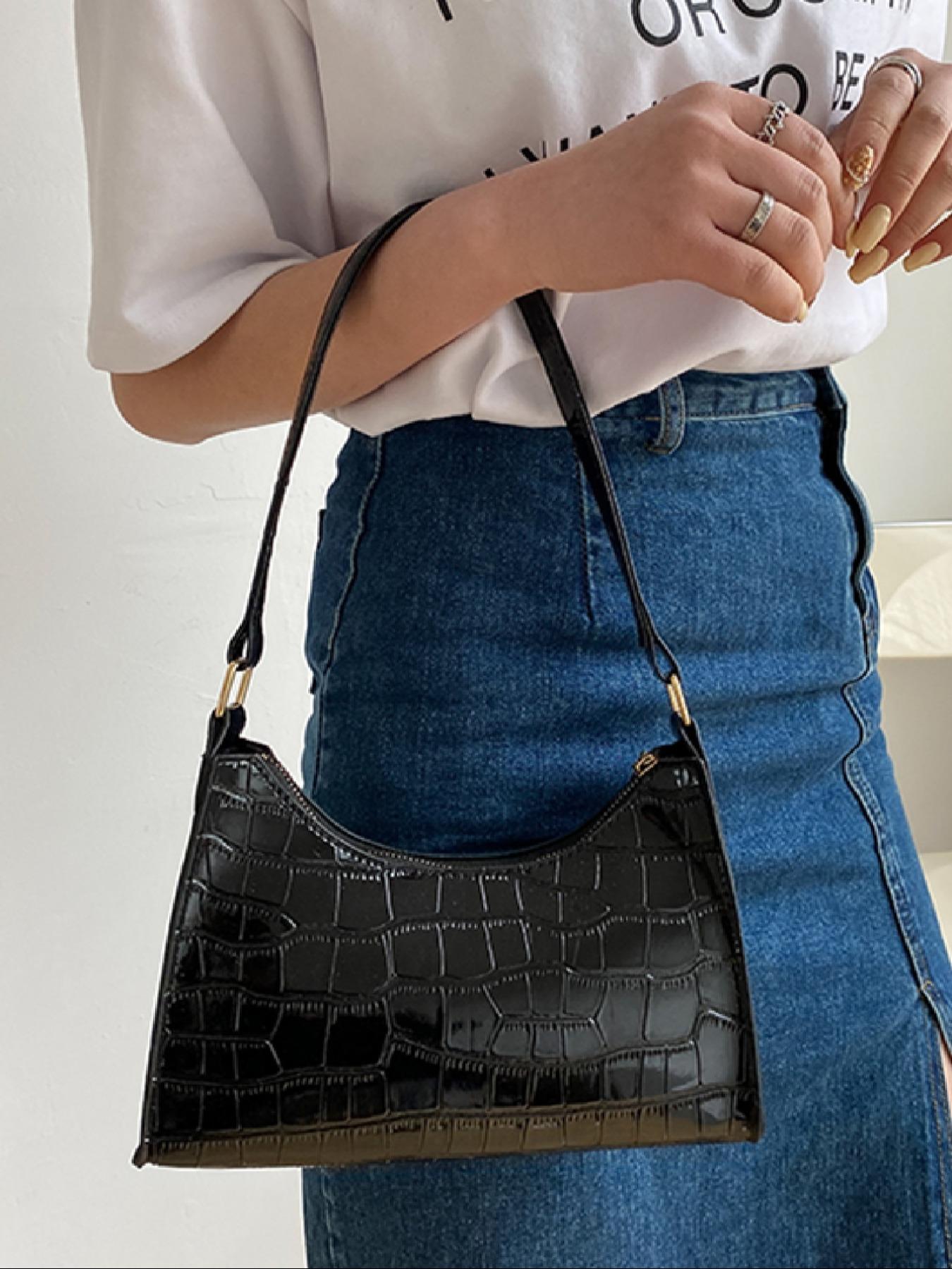 Women's Crocodile Pattern Handbag, Fashionable Versatile Casual Shoulder Bag, Ideal for Daily Use and Commuting, Modern Life Perfect Accessory, Crossbody Shoulder Bag