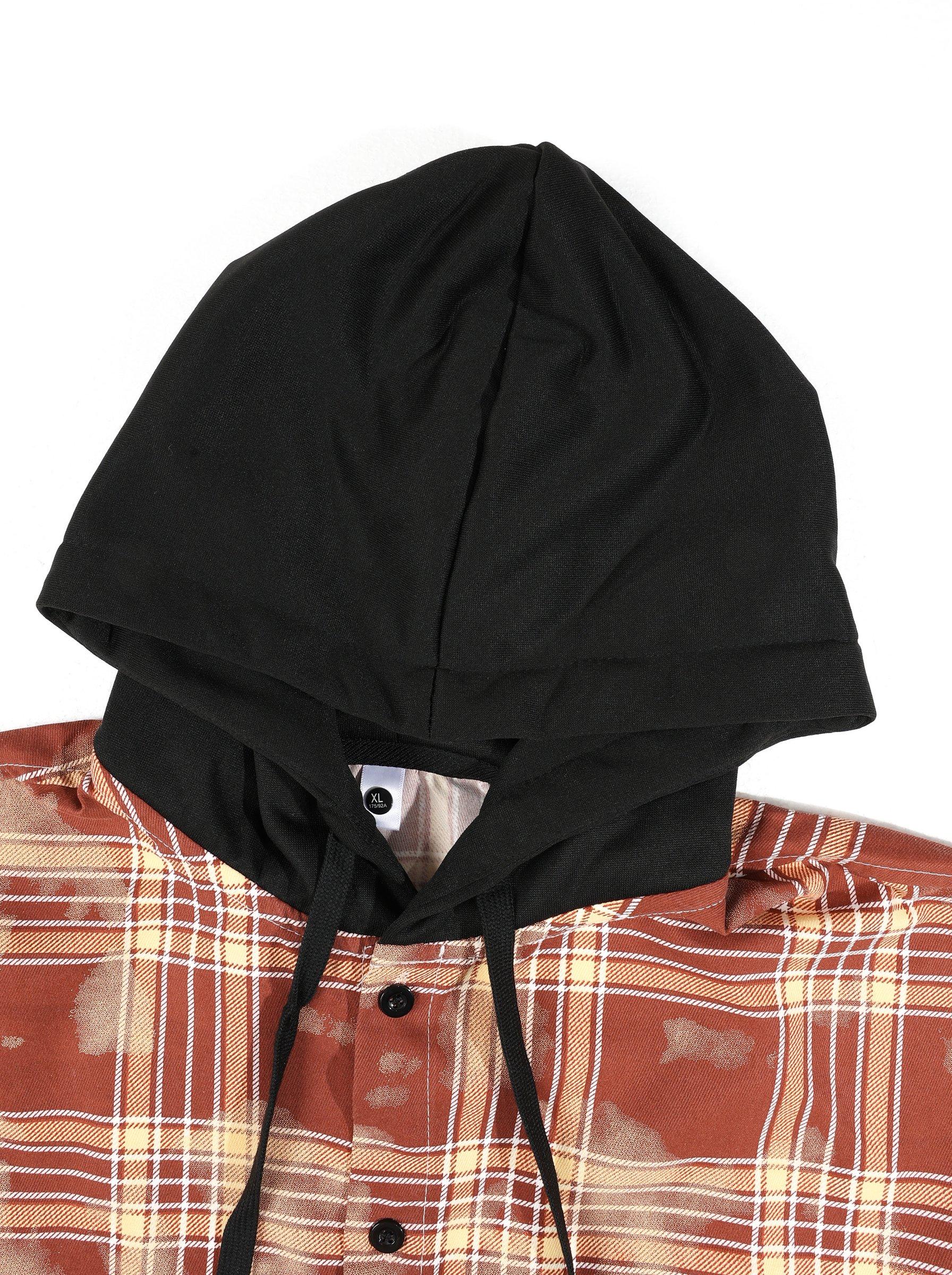 KZZ Men's Checkered Long-Sleeve Hooded Shirt - Relaxed-Fit Casual Sweatshirt Jacket, Classic Menswear Daily Wear Clothes for Cool Days