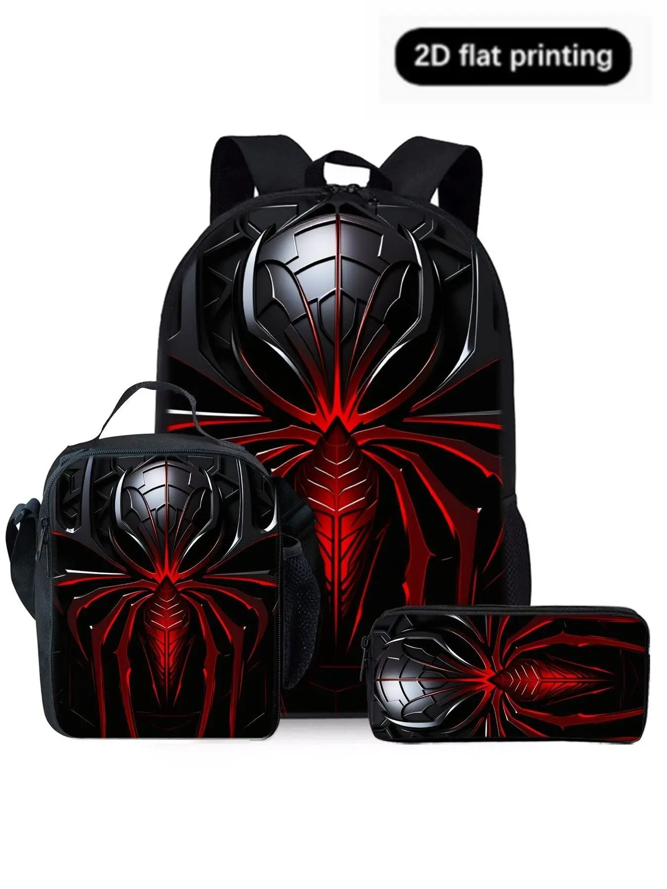 Mechanical Spider 2D Print Backpack Set, Lunch Bag, Pencil Case, Shoulder Bag, Casual Geometric Design, All Seasons, Cartoon Pattern