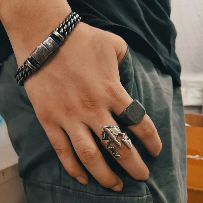 GTHIC Retro Simple Plain Square Ring for Men and Women Birthday Mother's Day Gift Jewelry Stainless Steel