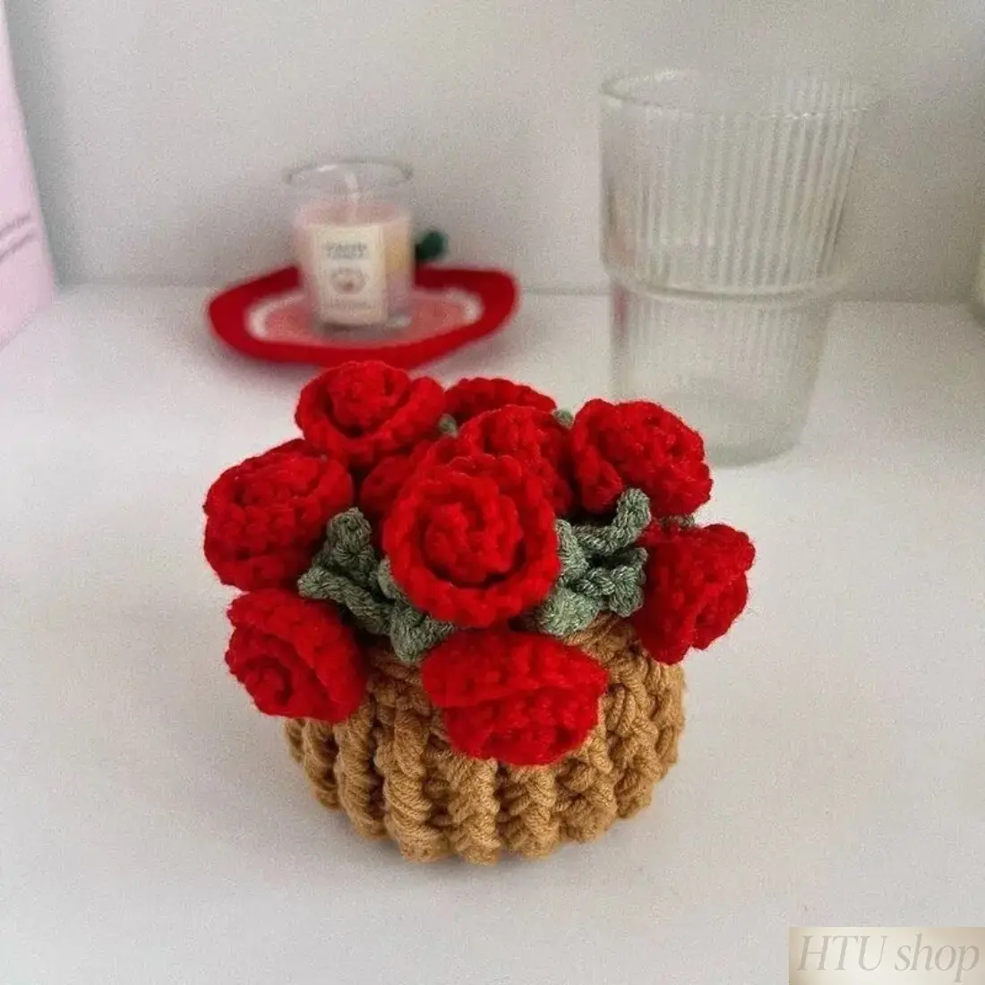 Handmade Crochet Flower Coaster Set, Yarn Knitted Drink Coasters with Bouquet Design, Cute Table Cup Mats for Kitchen, Coffee Table & Home Decor, Unique Handmade Gift for Mom, Birthday & Housewarming
