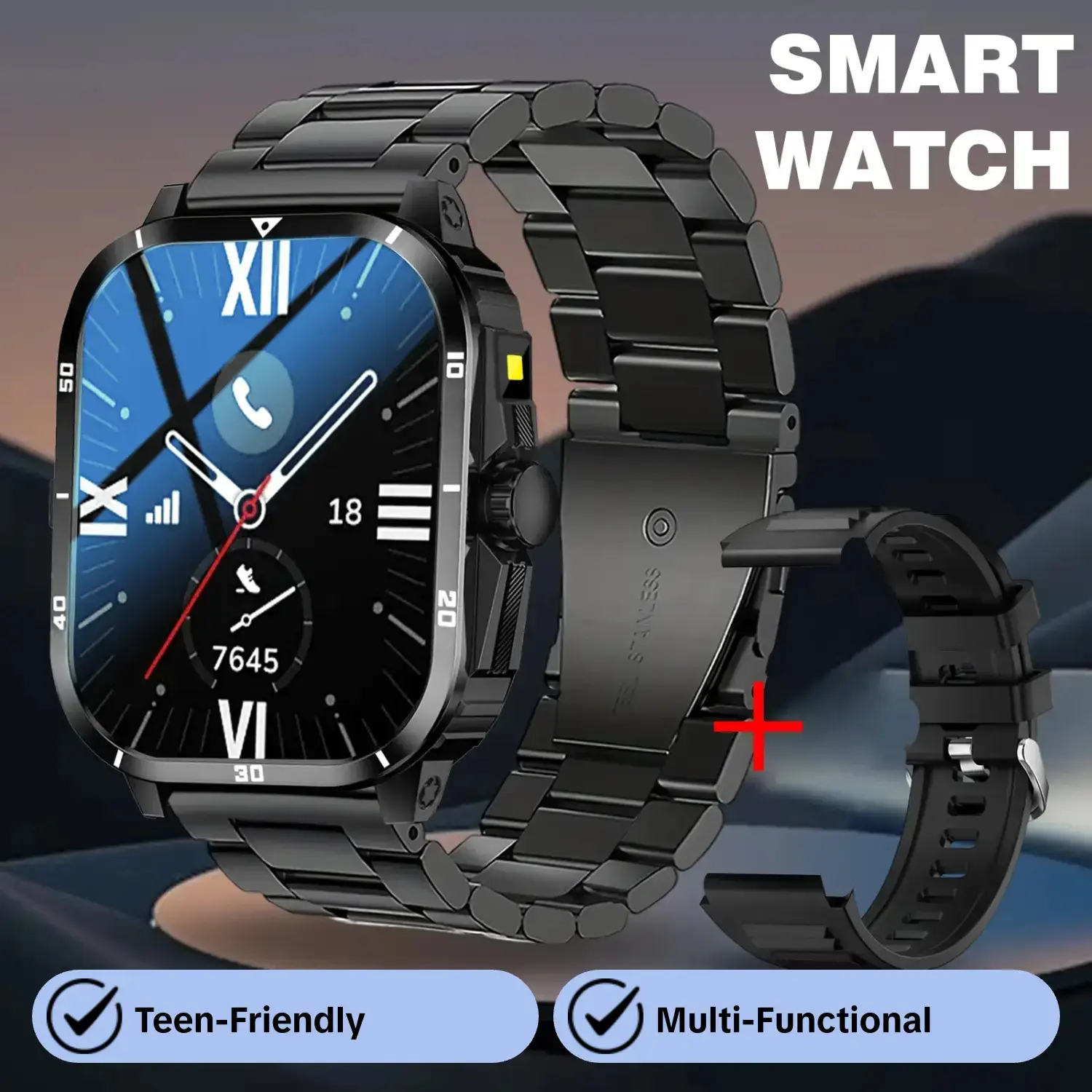 A Smartwatch with a High-Definition, a Camera for Teens, a Music Player, Alarm Reminders, a Photo Album, a Calendar, an LED Flashlight, USB Charging