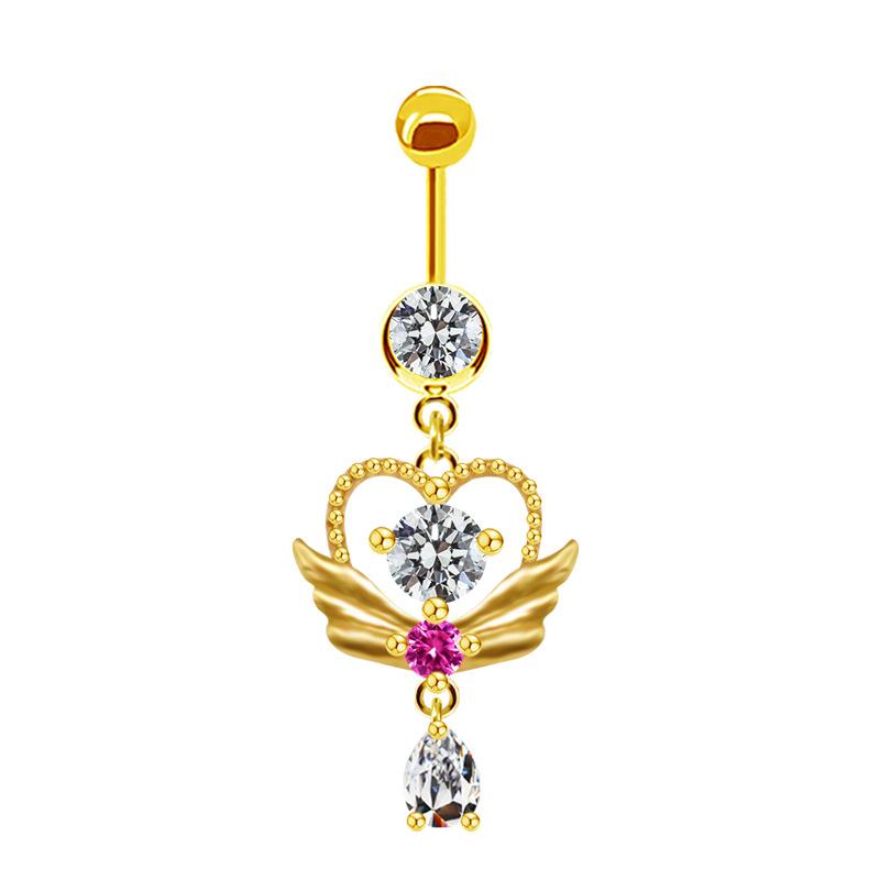 Heart-shaped navel ring, navel stud, navel ornament, water drop pendant, navel ring body piercing jewelry
