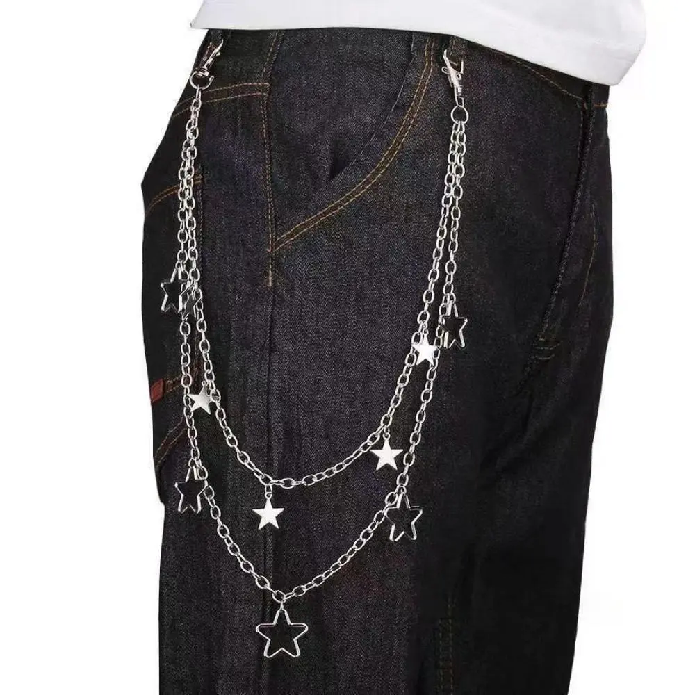 2026 Viral Mixed Style Double Layer Star Chain Belt, 53cm Punk Rock Fashion Waist Accessory
