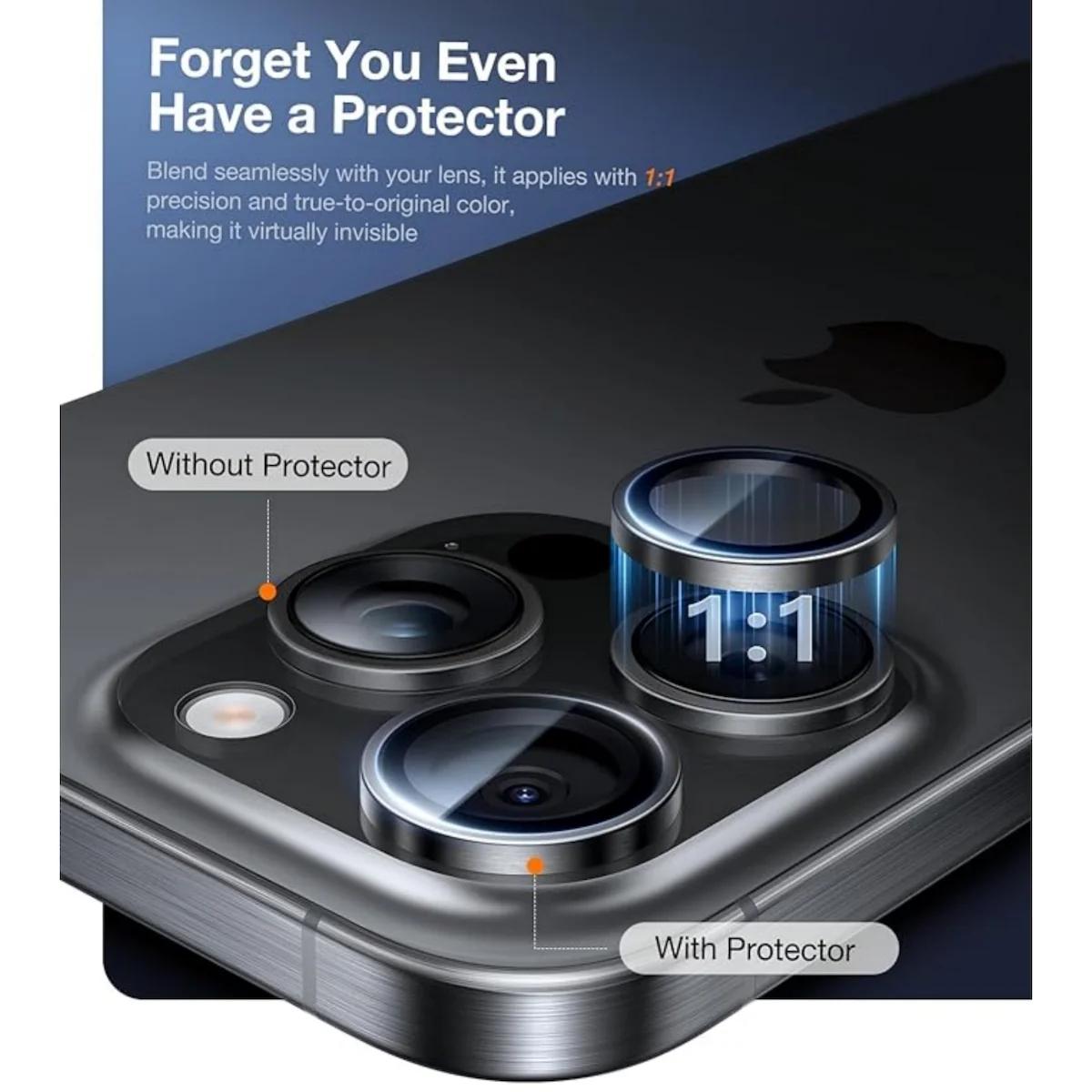 Eagle Eye Mobile Phone Lens Ring for Apple iPhone Air/17/16/15/14/13 Series, Full Coverage Camera Protection, Metal Lens Circle + 9h Tempered Glass Film