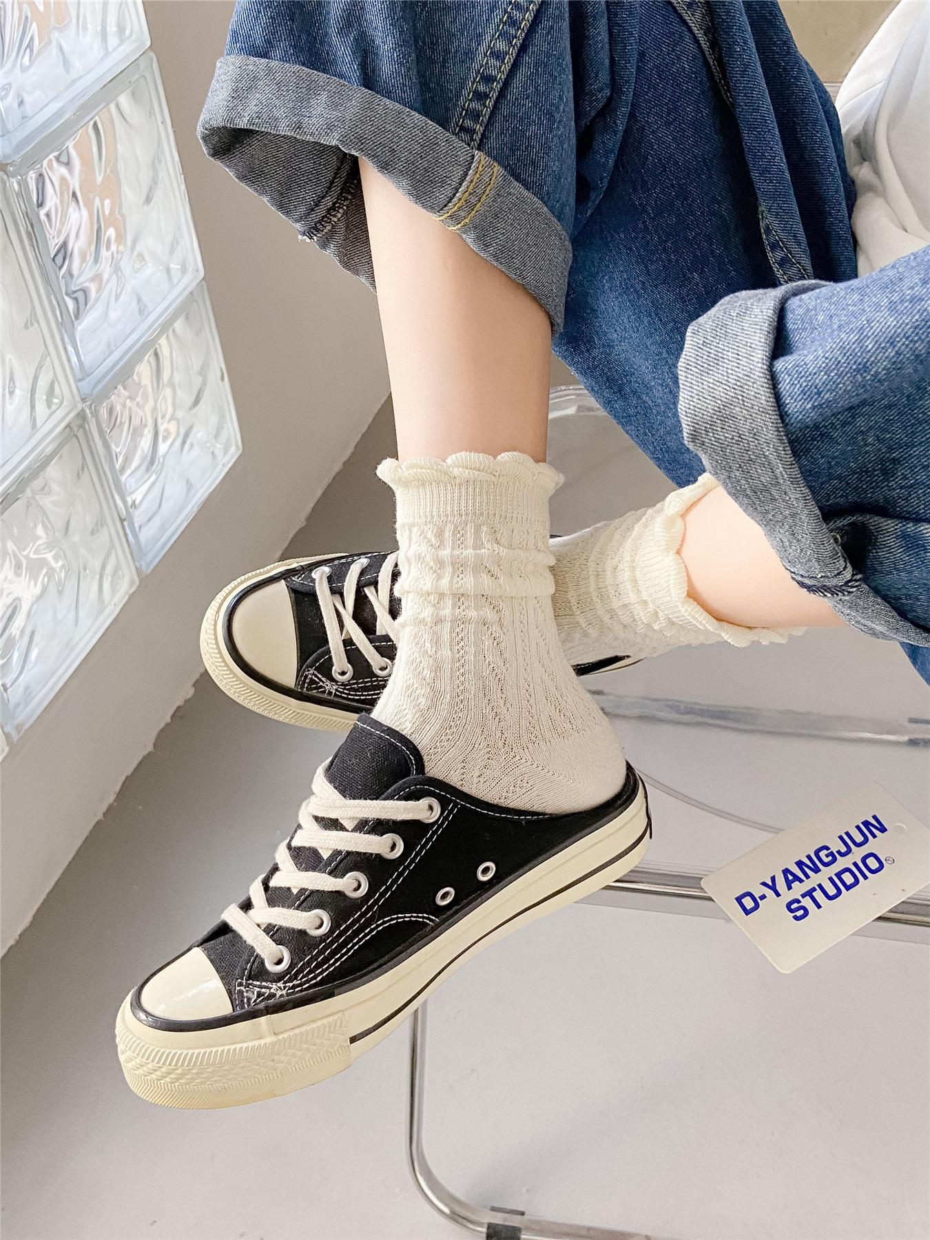 Women's Solid Textured Crew Socks, Casual Cozy Mid-calf Socks for Daily Wear, Women's Socks & Hosiery for All Seasons