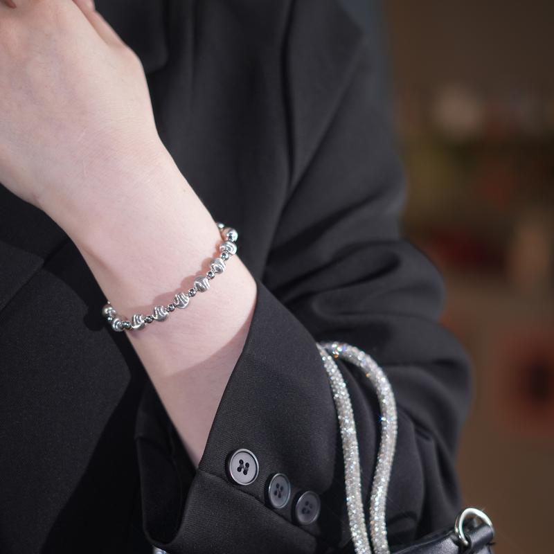 【#373 Always Blingy 】Chunky 7mm Cat-eye Effect Round Plain Beaded Bracelet in 925 Sterling Silver 7.6g of Sterling Silver for Daily Wear Stacking Bracelet