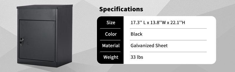 Linor Package Delivery Box for Outside, 17.3''L*13.8''W*22.1''H, Large Galvanized Steel Delivery Box for Packages, Anti-Theft Wall Mounted Mailbox, Lockable Drop Delivery Box for Porch, Curbside Organiser Racks