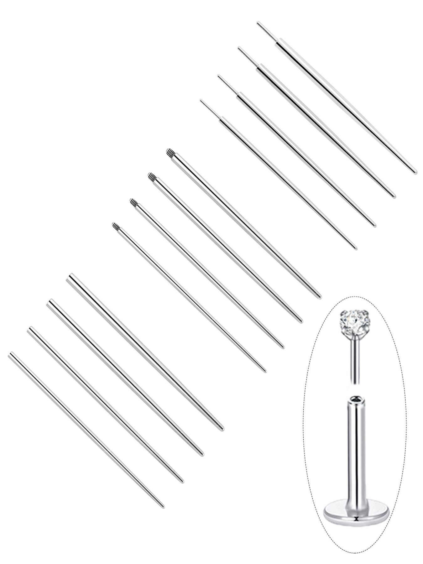 12 Pcs Piercing Needles Set Minimalist & Professional Surgical Stainless Steel Multi-Gauge (14G/16G/18G/20G) Multi-Type (Threaded/Threadless) For Body Piercing Artists Beginners Daily Use Gift