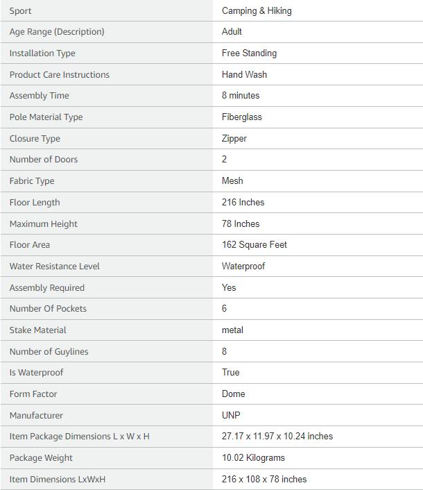 UNP Camping Tent 10-Person-Family Tents, Parties, Music Festival Tent, Big, Easy Up, 5 Large Mesh Windows, Double Layer, 2 Room, Waterproof, Weather Resistant, 18ft x 9ft x78in UNP Camping Tent 10-Person-Family Tents, Parties, Music Festival Tent, Big, Easy Up, 5 Large Mesh Windows, Double Layer, 2 Room, Waterproof, Weather Resistant, 18ft x 9ft x78in