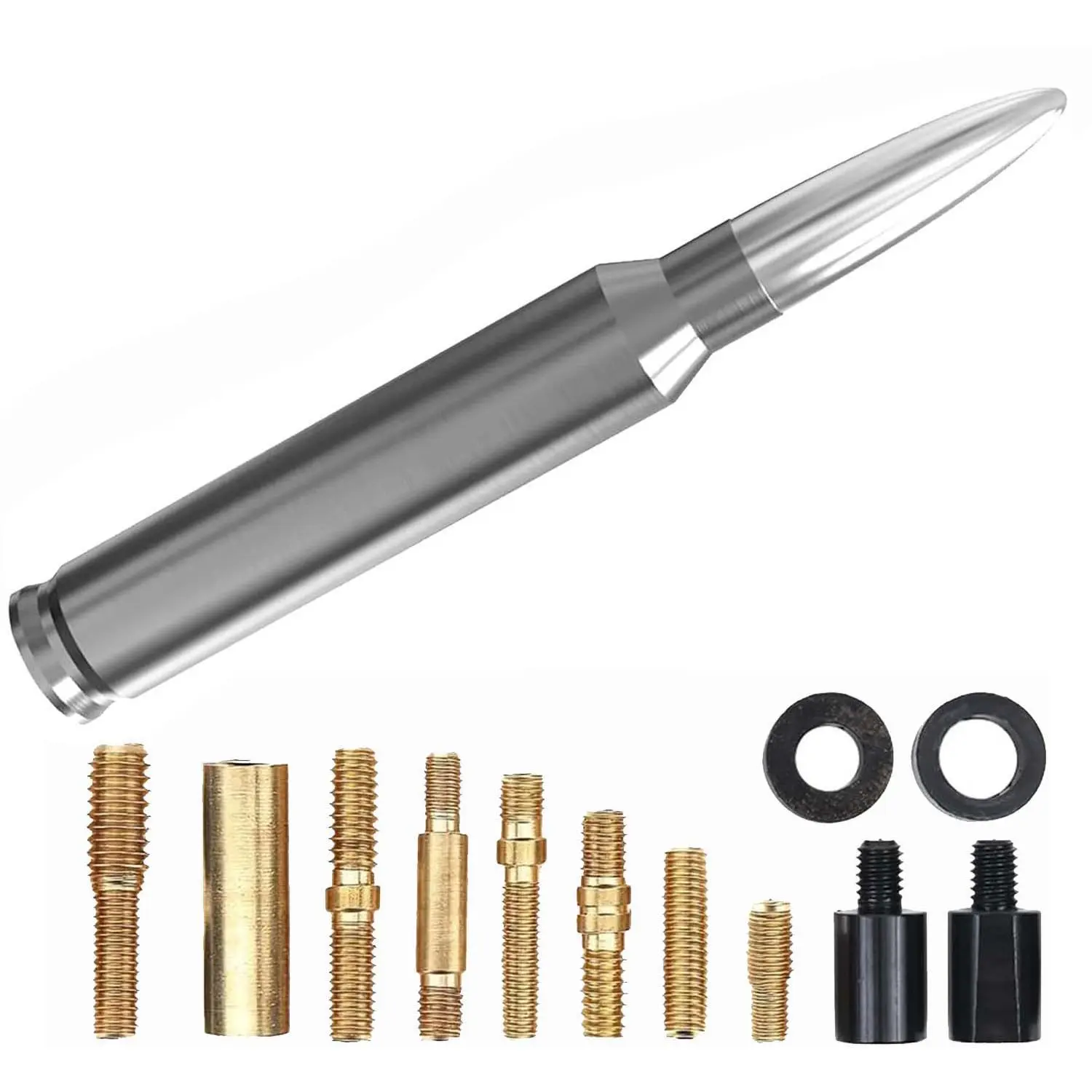 5.3in Short Aluminum Billet Car Antenna Replacement (5064688aa, 5091100aa), IP68, Tool-Free Install, 10 Screw Models, OE 3a0051849-6.75-kr0027, for Trucks/Jeeps (Chevrolet Silverado, GMC Sierra), Silver