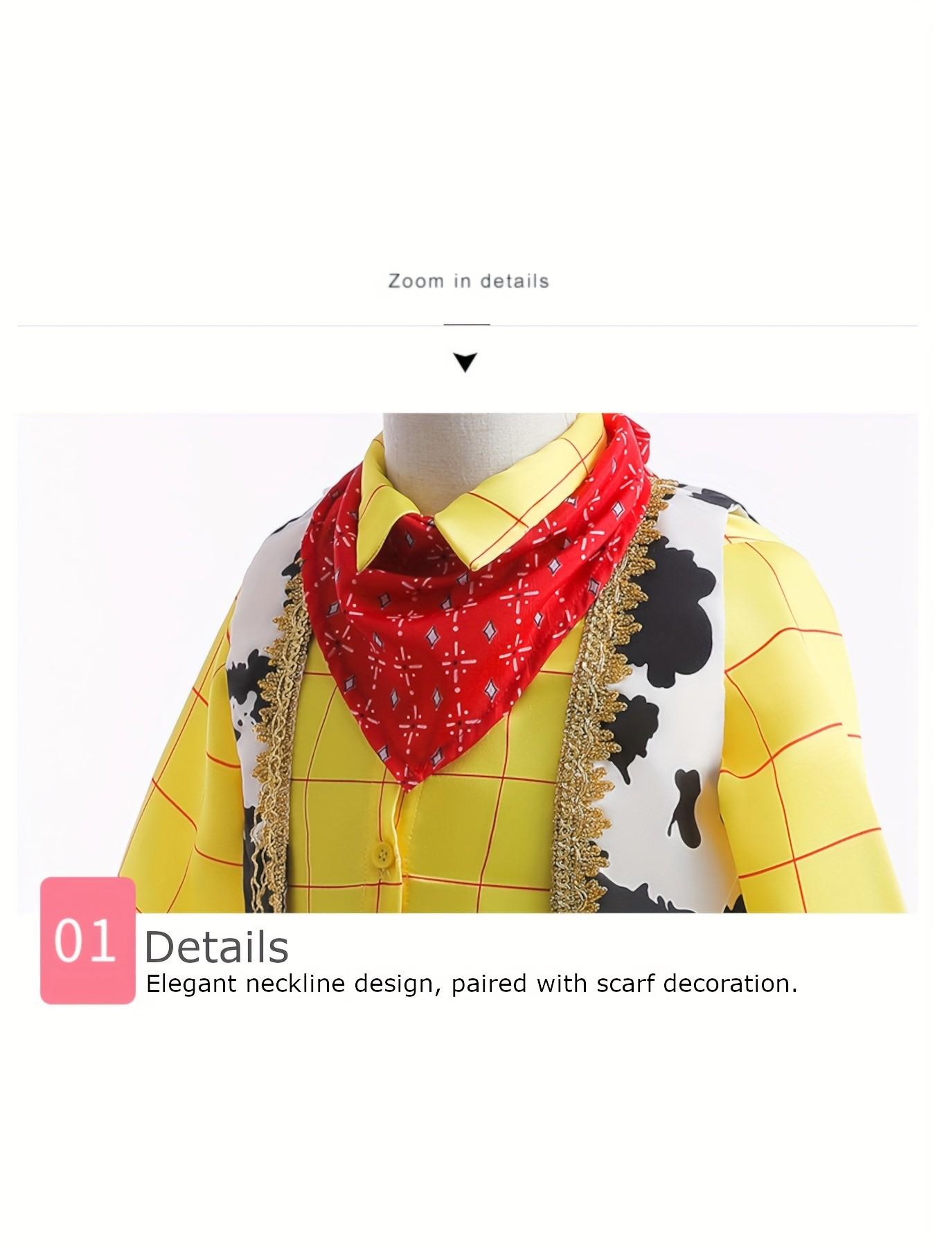 Western Cowboy Halloween Costume Set, Plaid Shirt + Vest + Scarf + Pants, Fashionable and Cool, Suitable for Boys