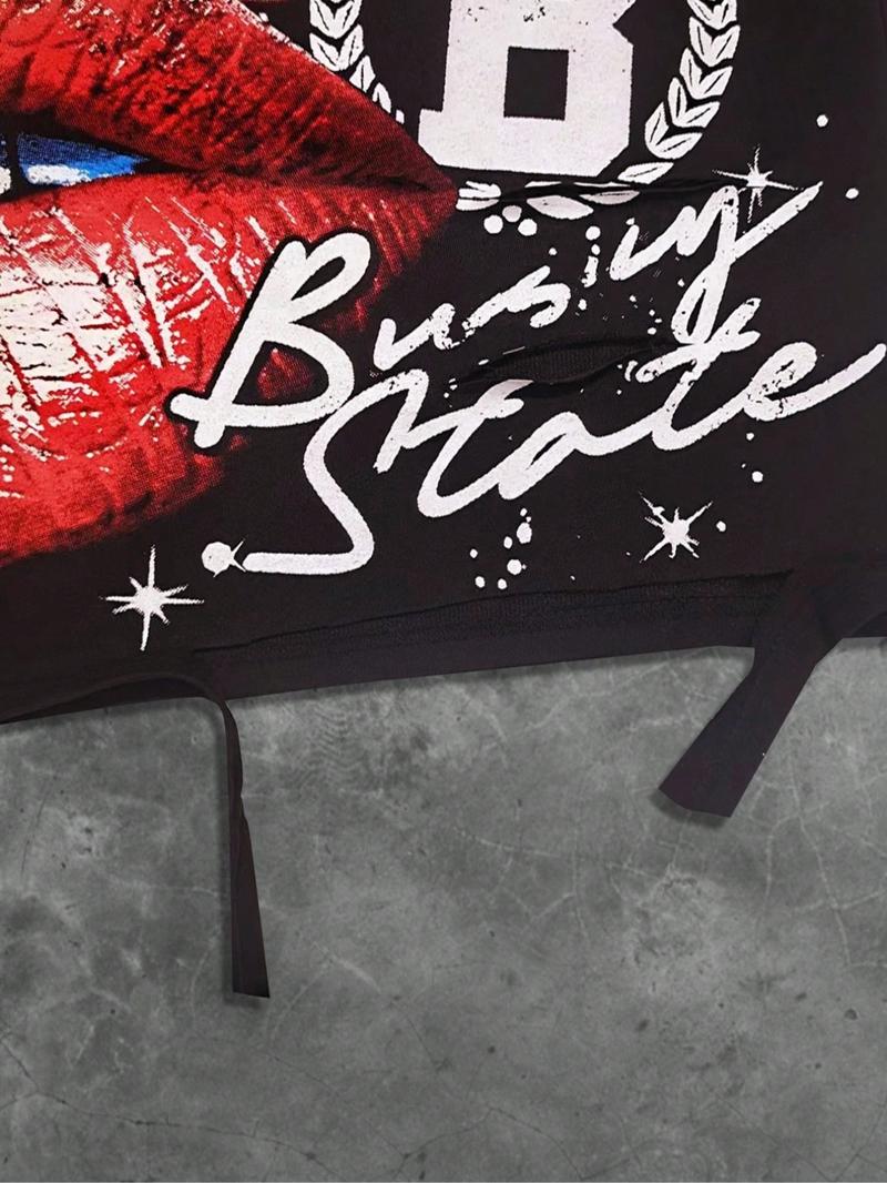 Men's Vintage Street Style Saint Print Long Sleeve Round Neck T-Shirt, Loose-Fitting Short Fit, Fall 2000s Fashion