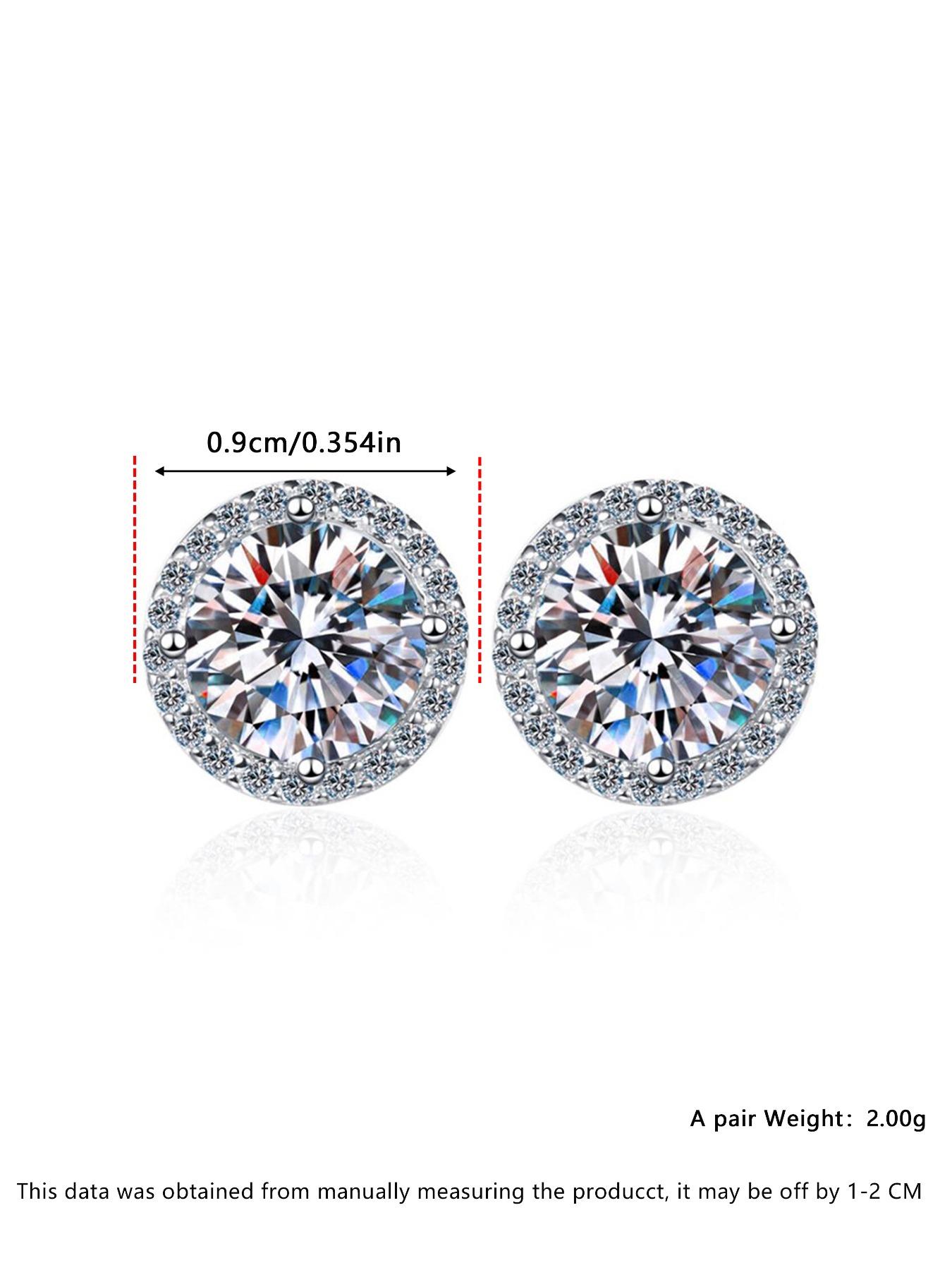 S925 Sterling Silver Synthetic Moissanite Earrings, Round Shaped Earrings for Women & Men, Trendy All-match & Exquisite Jewelry for Birthday Gift