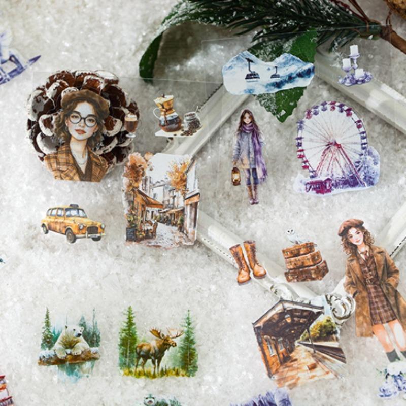 Vintage Girl Pattern Sticker, 100pcs/box Waterproof Self Adhesive Decor Paper, Decor Sticker for Gift Greeting Card Water Bottle Laptop Phone, Screen Protector