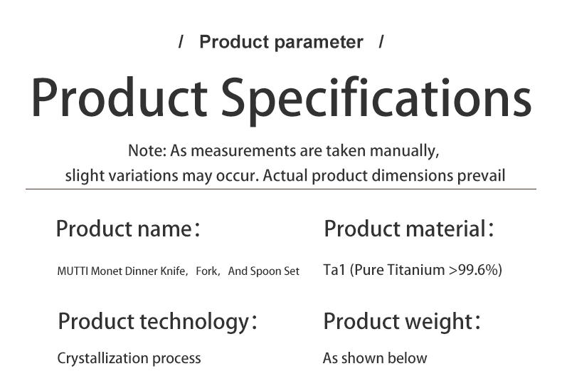 MUTTI Monet Dinner Knife,Fork,And Spoon set Portable three piece set pure titanium tableware Cutlery