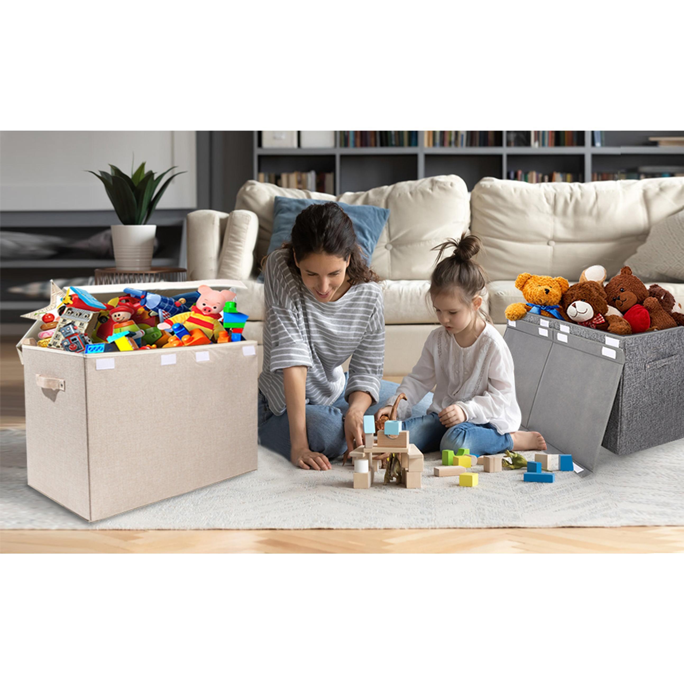 Linen Pink Collapsible Kids Toy Box Chest with Flip-Top Lid - 25"x13"x16" Indoor Furniture Organiser, Shelf-Compatible Decor Basket for Nursery, Laundry Storage, Fabric, Room Decor