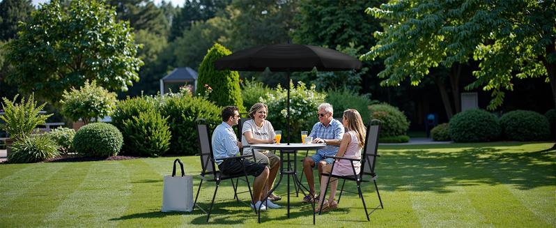 PUKAMI 6 Piece Folding Patio Dining Set, Metal Garden Outdoor Furniture Set with 4 Foldable Chairs & Portable Table for Lawn, Backyard, Deck