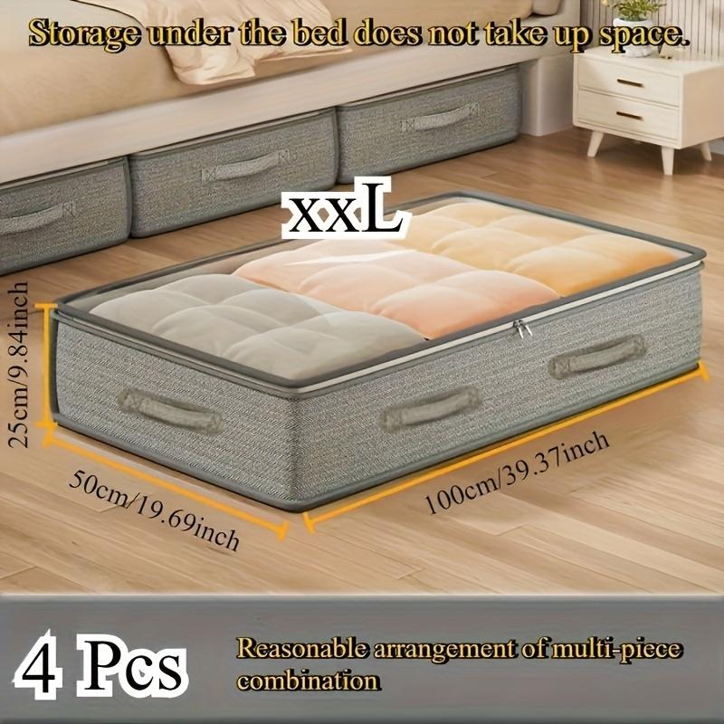 Set of 4 Heavy-Duty Under-Bed Storage Bags - Foldable Opening Design for Closet Organization, Space-Saving, Stackable Bedroom Storage Bags Suitable for Clothes, Bedding, Seasonal Decorations - Universal Standard Size for Beds