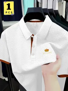 Men's Fashion Print Polo Shirt, Lion Wheat Pattern, Short Sleeve, Button Front, Breathable Fabric, Summer Casual, Golf Shirt