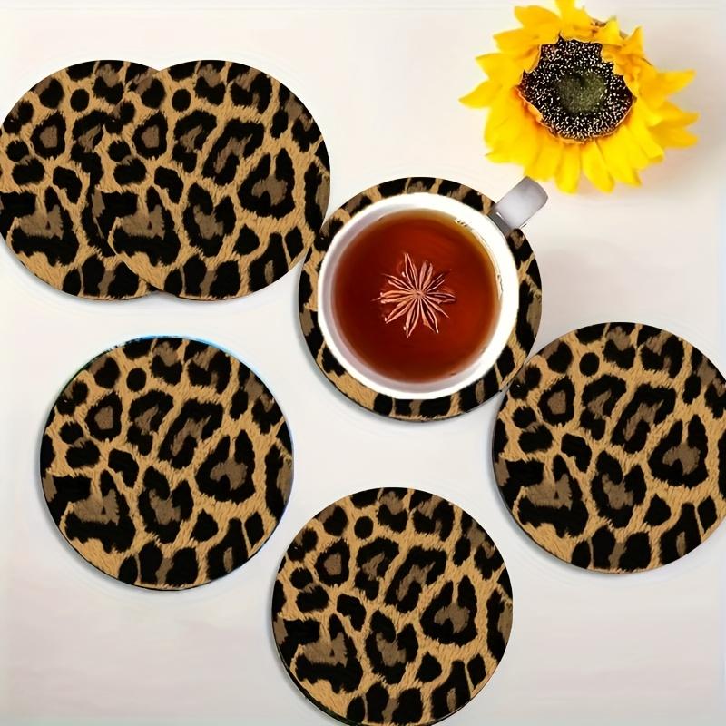 Wooden Leopard Pattern Coaster, 6 Counts/set Heat Resistant Non-slip Decorative Coaster, Decorative Placemat for Home Kitchen & Coffee Shop & Party Wooden Coasters