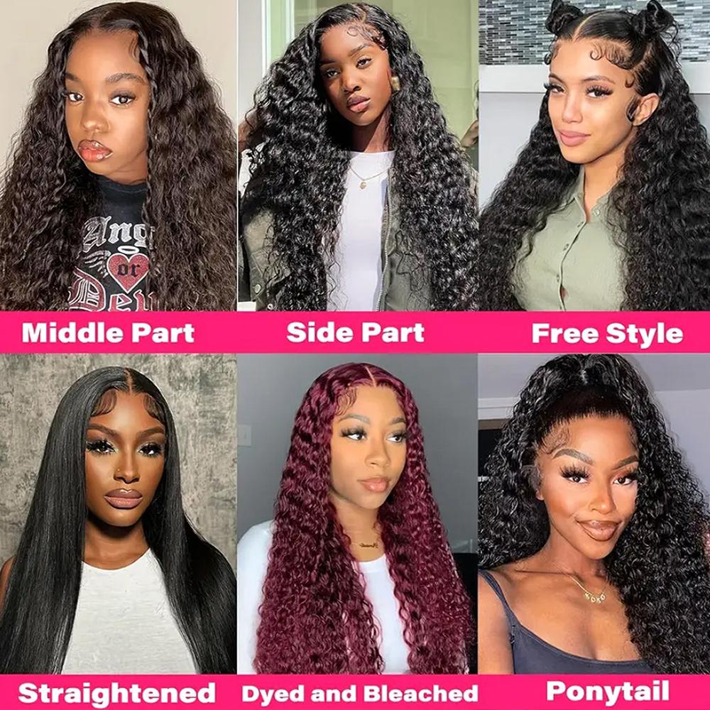 30 34 Inches Deep Wave 13x6 HD Lace Frontal Wig Human Hair Pre-plucked Brazilian Remy Hair Transparent Lace Front Wigs Deep Curly Human Hair Wigs For Women 180% Density