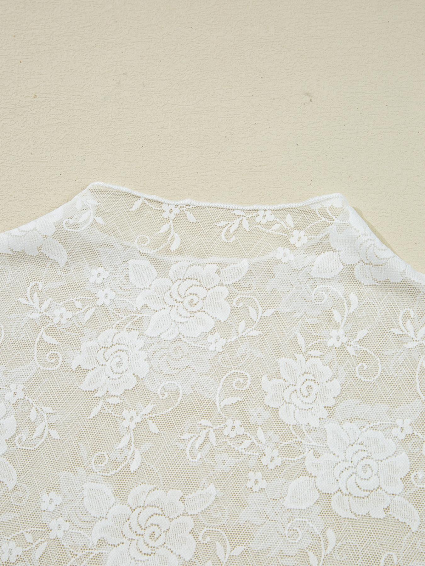 Hotapei Spring Autumn Floral Lace Mesh Halter Neck Long Sleeve Top, Elegant Women's Blouse, Breathable & Stylish Design