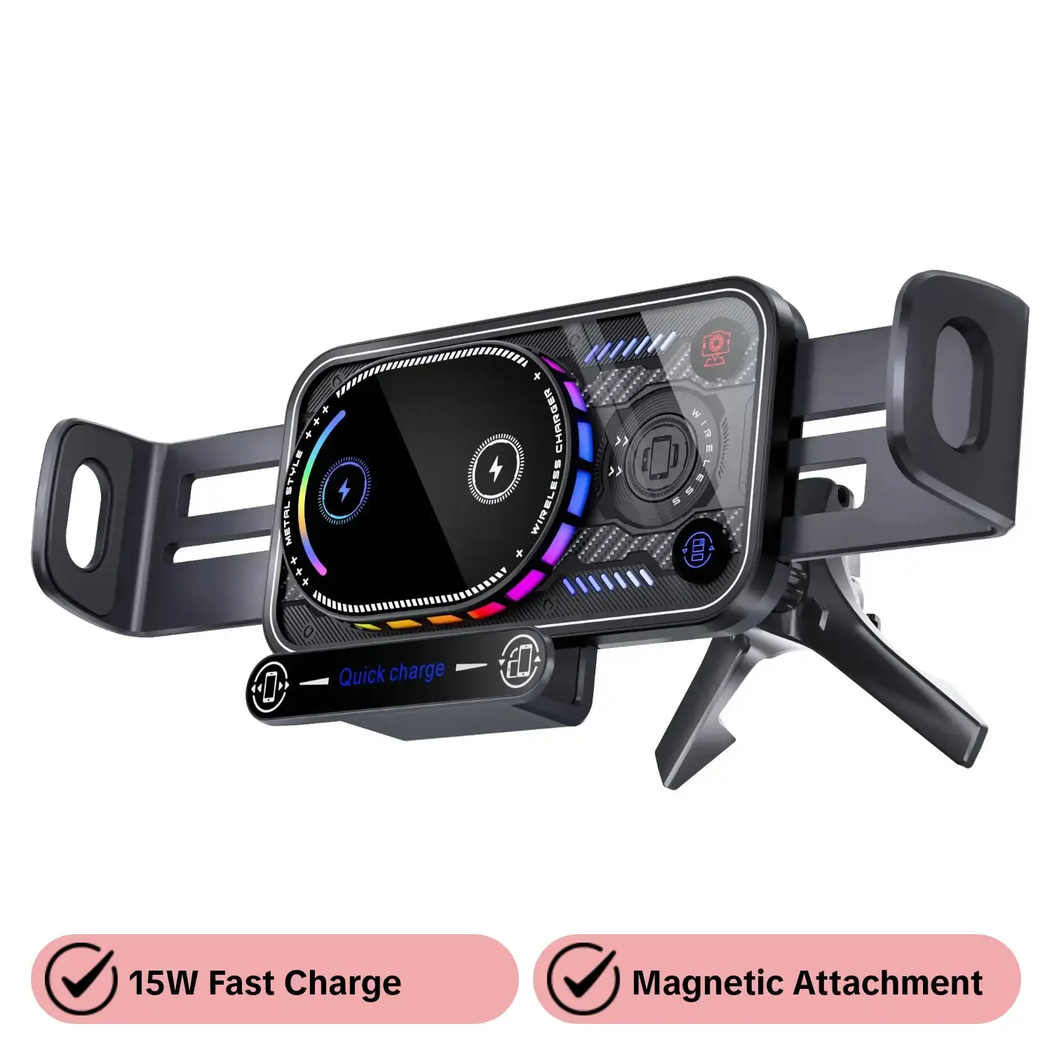 Car Phone Holder Rotating Design Foldable Structure Wireless Magnetic Charger Charging Stand Magnetic Attachment Fast Charge Quick Charge Car Gadgets Compatible with Huawei Samsung iPhone Galaxy
