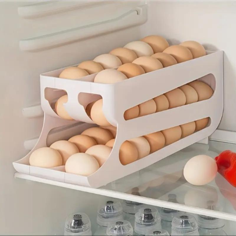 3 Layer Egg Storage Box, Large Capacity Egg Rack, Automatic Rolling Egg Holder, Kitchen Fridge Organizer, Home Use, Stackable Fridge Organizer