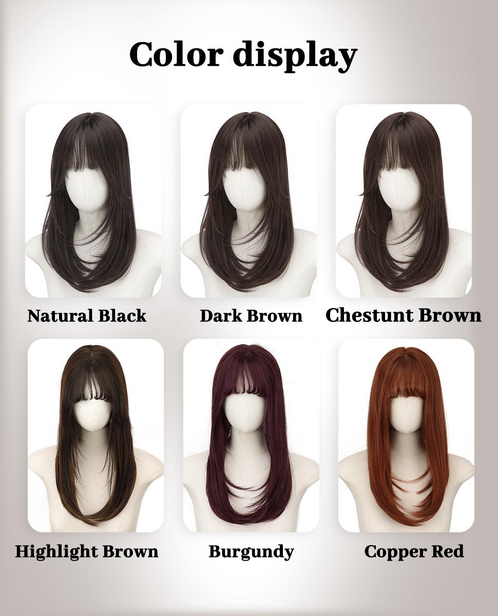 ONLYCUTE Hair Topper with Bangs 18 inch Synthetic Slightly layered Hair Piece No Wig Cap Required Large Hair Piece Natural Invisible hair toppers for Women ONLYCUTE Hair Topper with Bangs 18 inch Synthetic Slightly layered Hair Piece No Wig Cap Required Large Hair Piece Natural Invisible hair toppers for Women